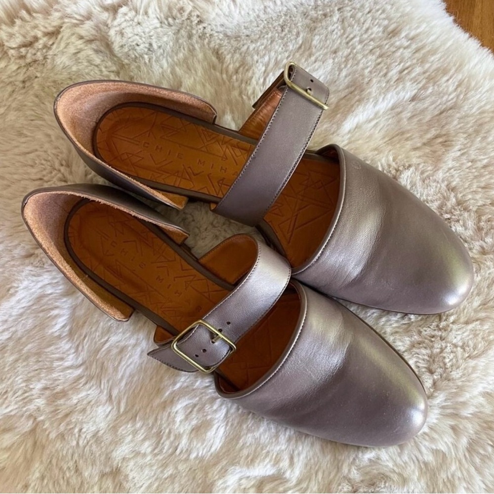 Chie Mihara Mary Jane Leather Shoes Womens 11.5 Gray Classic Preppy Academia